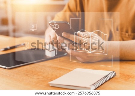 Education and e-learning technology concept with AI and machine learning enhancing personalized learning. Online courses, business training, and internet-based education platforms.