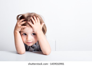 Education, Elementary School, Technology, Advertisement And Children Concept -  Funny Schoolchild Girl With Tablet,iPad,pc And Notebook, Diary On A White Background. Girl Ready To Study. Copy Space