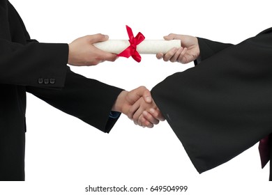 Education Graduation Receiving Diploma Or Degree; Isolated On White Background 