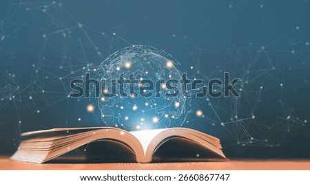 Education and knowledge concept. Distance learning online education network. Open book with global network connection. Innovations. Self-learning. International education school. 