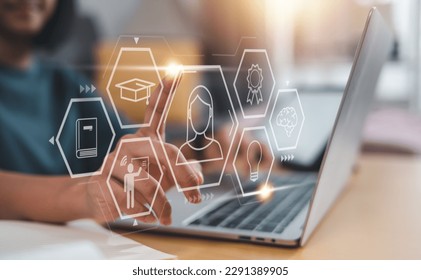 education, learn, study, training, knowledge, digital, innovation, communication, teaching, motivation. touching for learning to digital knowledge motivation. teaching course communication training.