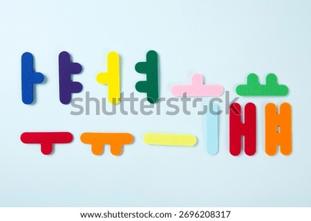 Education object. study for chidrens. numbers, words of Korean, words of English, bricks 039