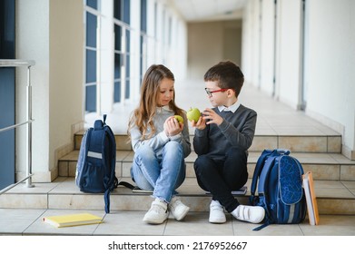 Education is power when selecting food for health. Happy kids take snack break. Nutrition and health education. Healthy eating. Formal education. Private teaching. Education and study.