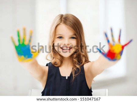 Similar – Image, Stock Photo Little girl painting a picture at home