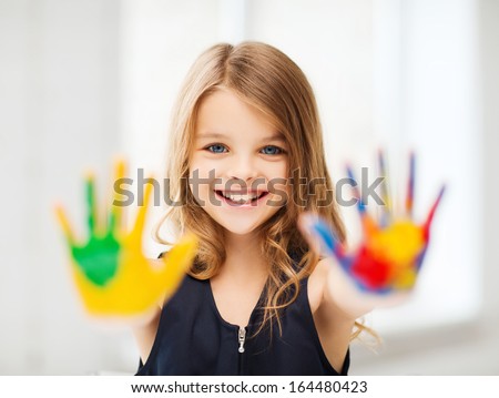 Similar – Image, Stock Photo Little girl painting a picture at home