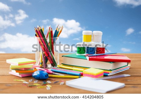 Similar – Image, Stock Photo blue stationery glass with multi-colored wooden pencils