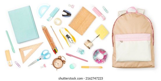 Education Supplies And Tools For Children Study On White Background