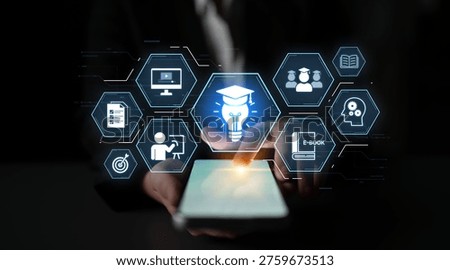 Education technology digital learning, training systems, and knowledge development. Futuristic e-learning video, e-books, and teaching. Online education, edtech, and skill development. Corpus