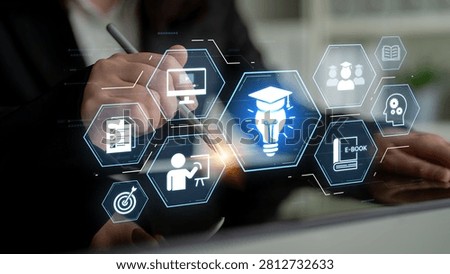 Education technology digital learning, training systems, and knowledge development. Futuristic e-learning video, e-books, and teaching. Online education, edtech, and skill development. Corpus