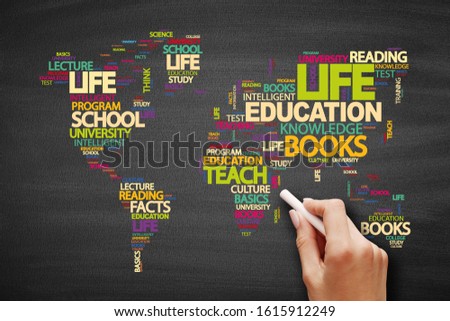 Education word cloud in shape of world map, concept background