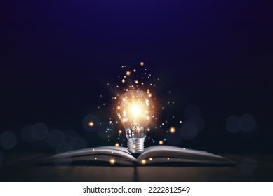 Educational knowledge and business education ideas, Innovations, Glowing light bulb on a book, self-learning, Inspiring from read concept, knowledge and searching for new ideas. Thinking for new idea. - Shutterstock ID 2222812549