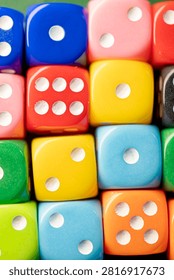 Educational and mathematical concept showing multiple random numbers on colorful dice