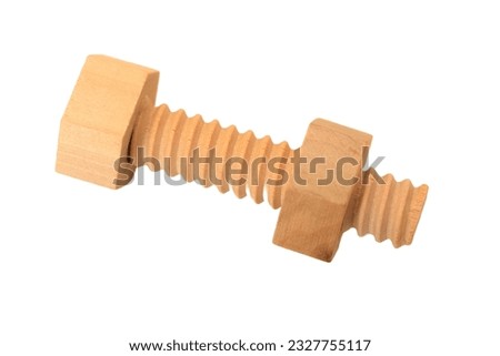 Educational Wooden Screw Nut Block Toy isolated on a white background.
