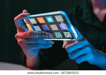 Education,learning with ai. smartphone with AI interface and multilingual educational apps. Modern technology concept for online learning, artificial intelligence, and mobile communication.