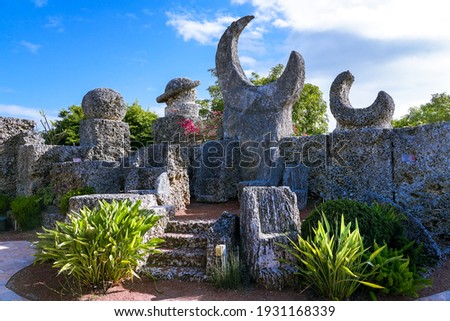 Edward Leedskalnin secretly carved over 1,100 tons of coral rock to form this beautiful Coral Castle in Miami. Stock photo © 
