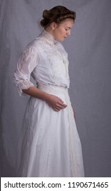 Edwardian Lady In White Lace Blouse