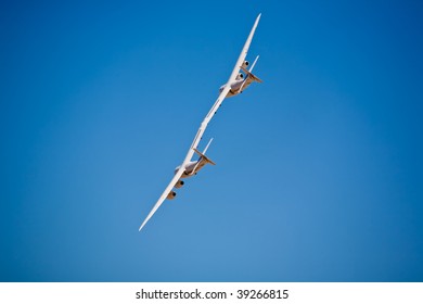 EDWARDS AFB, CA - OCT 17: Scaled Composites White Knight Two Performs At Flight Test Nation 2009, October 17, 2009, Edwards Air Force Base, CA