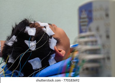 EEG,Electroencephalography procedure ,Encephalography of little boy