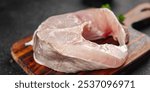 Eel steak European conger raw fish piece portion tasty food dish Fresh gourmet food background on the table  pescetarian diet vegetarian rustic food copy space top view