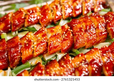 eels split and broiled[grilled] in soy, broiled eels