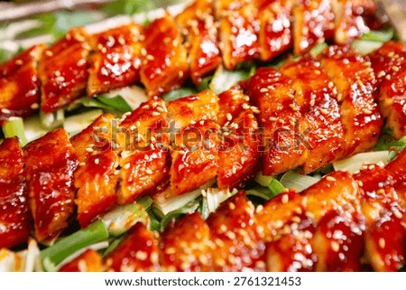 eels split and broiled[grilled] in soy, broiled eels