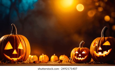 Eerie illustration of halloween day with bokeh and blur background. Premium illustration for banners, posters, greetings and Halloween celebrations.