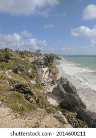 An Eerie Scenery Of The Ocean Waves By The Cliff In Punta Sur, Mexico