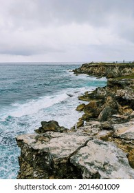 An Eerie Scenery Of The Ocean Waves By The Cliff In Punta Sur, Mexico