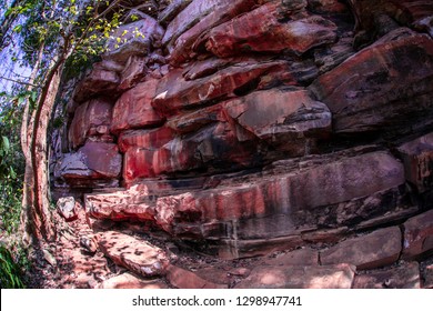 The Effect Of Fish Eye Lens Sandstone Cliff Image.