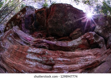 The Effect Of Fish Eye Lens Sandstone Cliff Image.