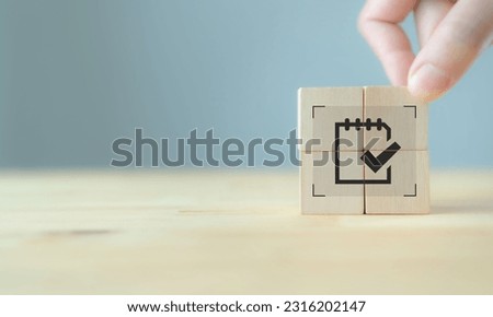 Effective time planning and management concept. Business or project or task planning. Daily plan. Timeline planning and management icon on wooden cube blocks on clear background and copy space. 