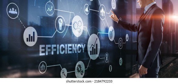 Efficiency. Businessman presses the inscription on the virtual screen - Shutterstock ID 2184792233