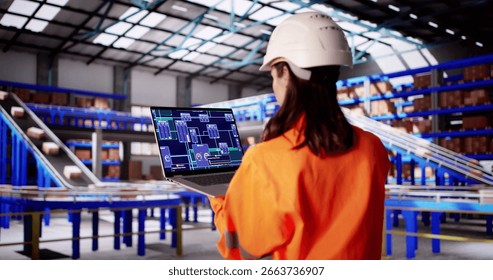 Efficient Technologist Ensuring Inventory Safety At Automated Warehouse Inspection Site