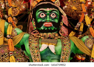 The Effigy Of Mythological Character Of The Demon Mahisasura, Slayed By Goddess Durga, In The Gosani Jatra In Puri, Odisha, India. 