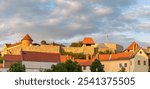 Eger Castle in Hungary, panoramic view during sunset. Eger Castle is historically famous for repelling the Turkish attack in 1552 during the Siege of Eger.