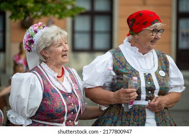EGER, HUNGARY - JUNE 11, 2022: Folk dance festival with regional folk costumes. 