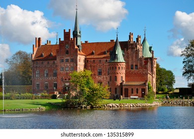 Egeskov Castle, Landmark Fairy Tale Castle In Denmark.