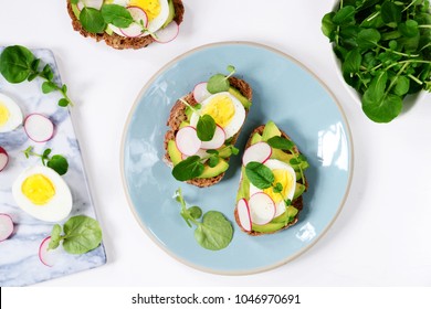 Egg and avocado sandwich isolated. Avocado and egg toast on the white background. Top view toast - Powered by Shutterstock