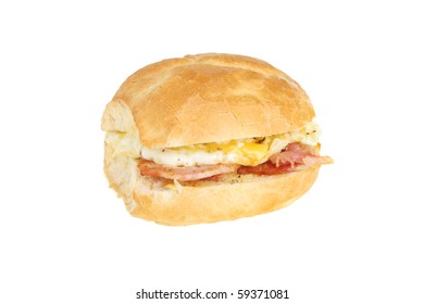 Egg And Bacon Bread Roll Isolated On White