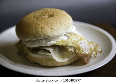 Egg And Bacon Burger In Restaurant, Fast Food Insane