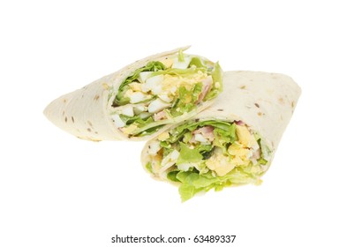 Egg Bacon And Green Salad Bread Wraps Isolated Against White