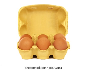 Egg Box - Egg Carton With Six Brown Eggs Isolated On White