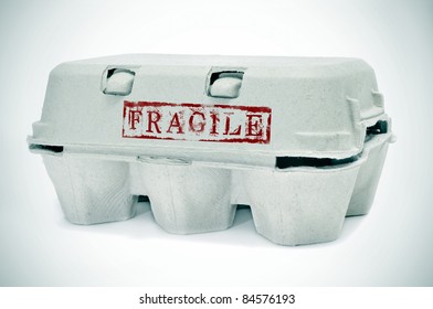 An Egg Carton With Word Fragile Stamped On It