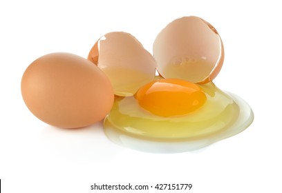 Egg A Cracked Egg With An Egg Shell, Egg Yolk And Egg White.