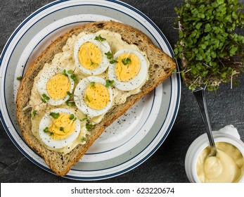 Egg and Cress Open Sandwich Against a Black Background - Powered by Shutterstock