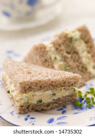 Egg And Cress Sandwich On Brown Bread With Afternoon Tea