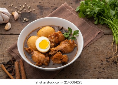 Egg And Drummet Chicken In Sweet Brown Sauce ,Kai Pa Lo In White Bowl