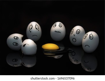 Egg Family Mourn The Loss Of A Member With Big Surprised Eyes