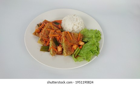 Egg Foo Young On White Plate. 