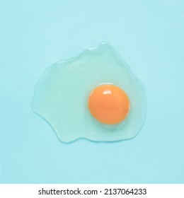 Egg Isolated On Blue Background On Top View Food Cooking Photo Object Design. 